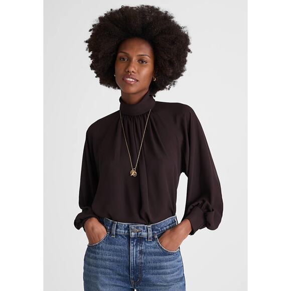 Madewell Tops - Madewell | NWT Chiffon Turtleneck Long Sleeve Top Molasses Brown | Sz L
